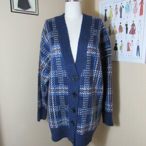 NWT Women's Belk Biltmore Long Sleeve Pleat Back Plaid Cardigan L